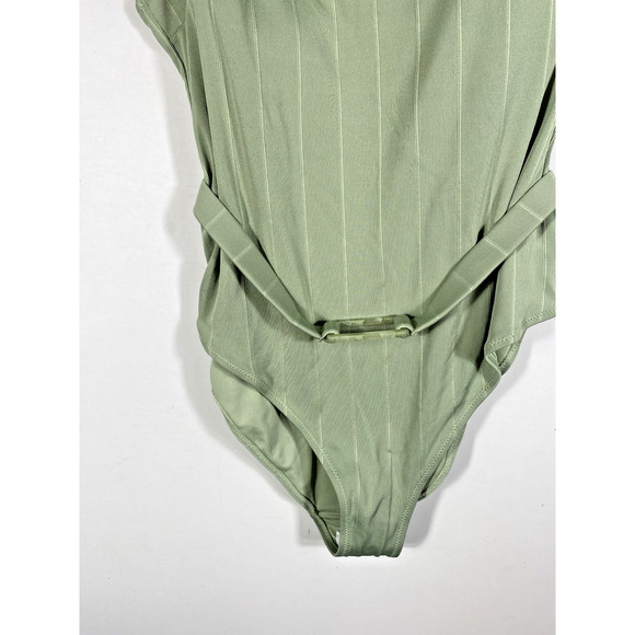 H&M Swimsuit Bathing Suit US Size L Green Padded Belted Vintage Inspired NEW - Picture 6 of 14